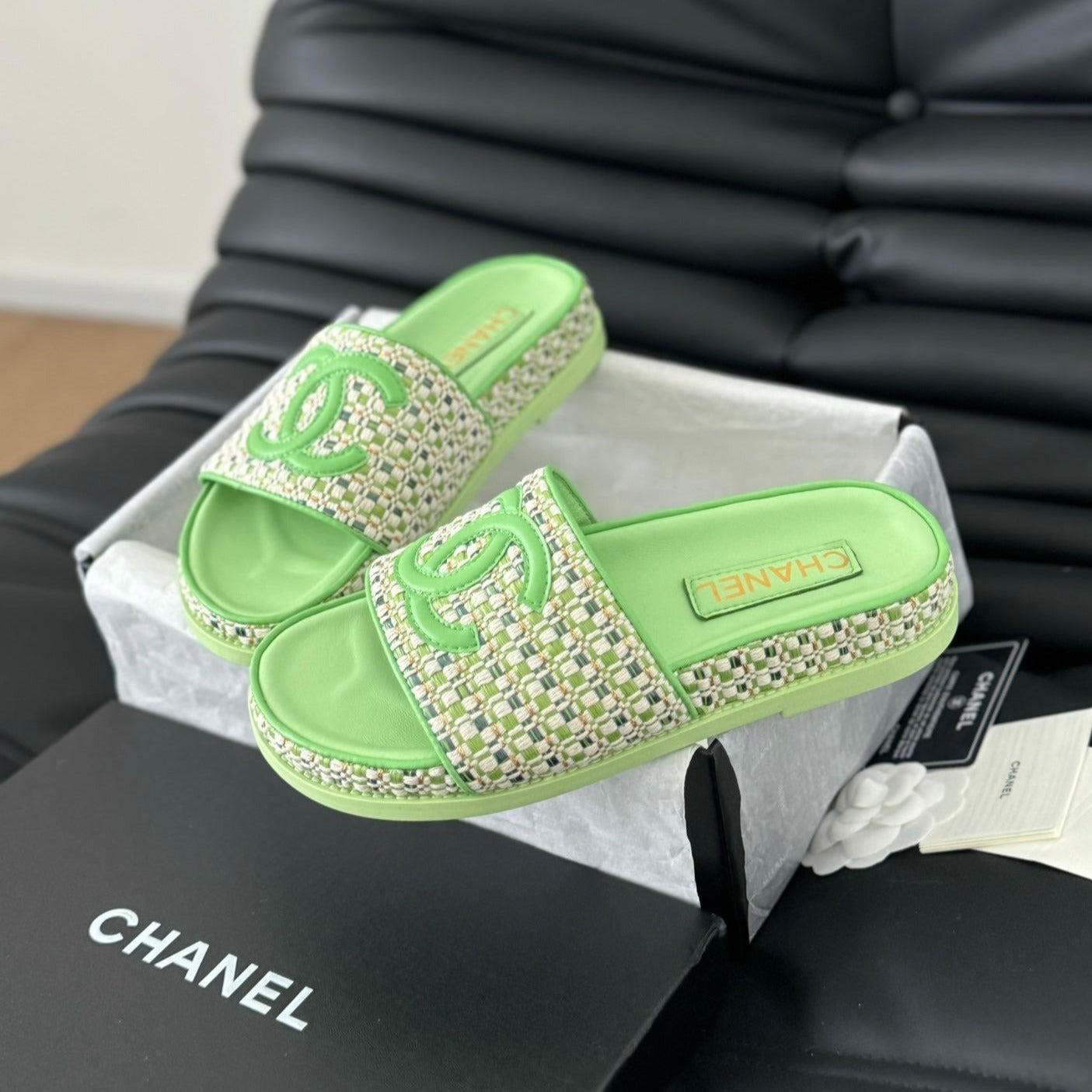 CHANEL Slippers  Sheepskin Light Green