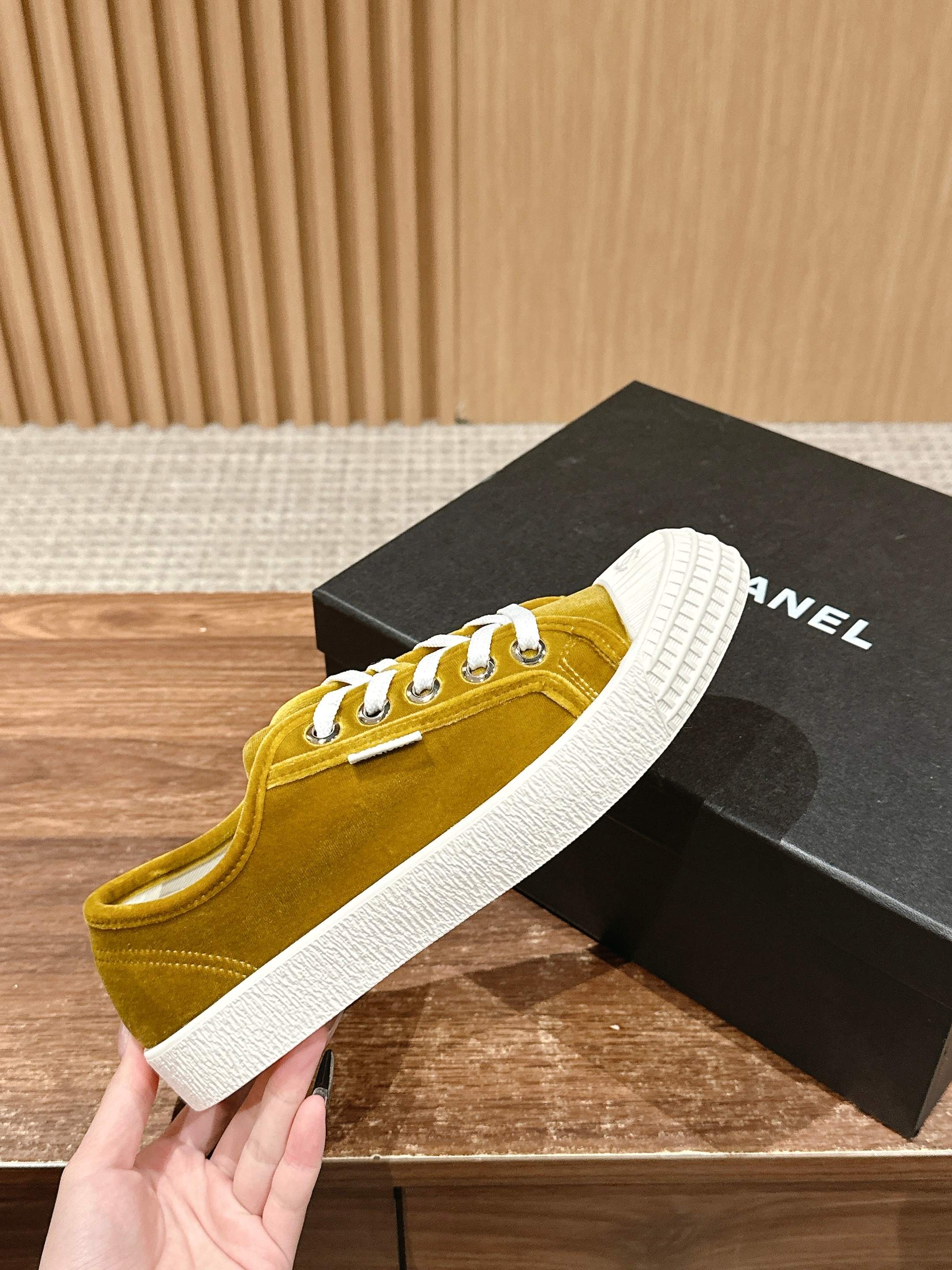 CHANEL CONVERSE SNEAKER IN DIJON YELLOW VELVET